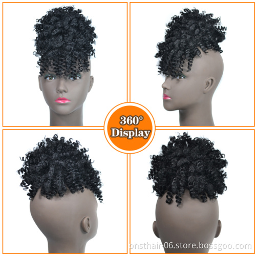 High Puff Afro Kinky Curly Synthetic Ponytail with Bangs Ponytail Hair Extension Drawstring Short  Pony Tail Clip in for Women